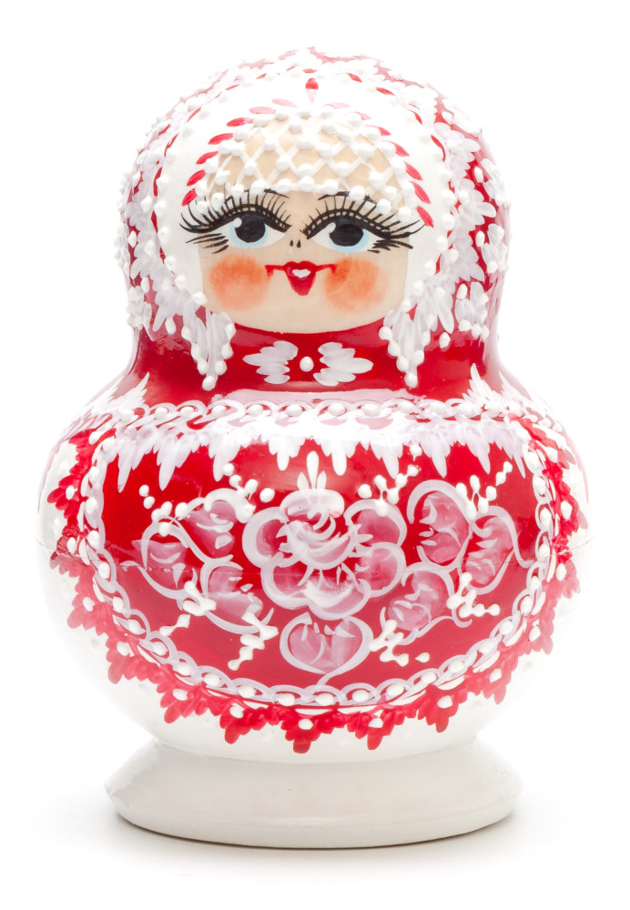 130 mm Red Gzhel with Bubbles hand painted wooden Matryoshka doll 10 pcs (by Rose Studio)