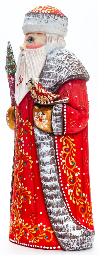 230mm Santa with a Magic Staff and a Bird handpainted Wooden Carved Statue (by Natalia Nikitina Workshop)