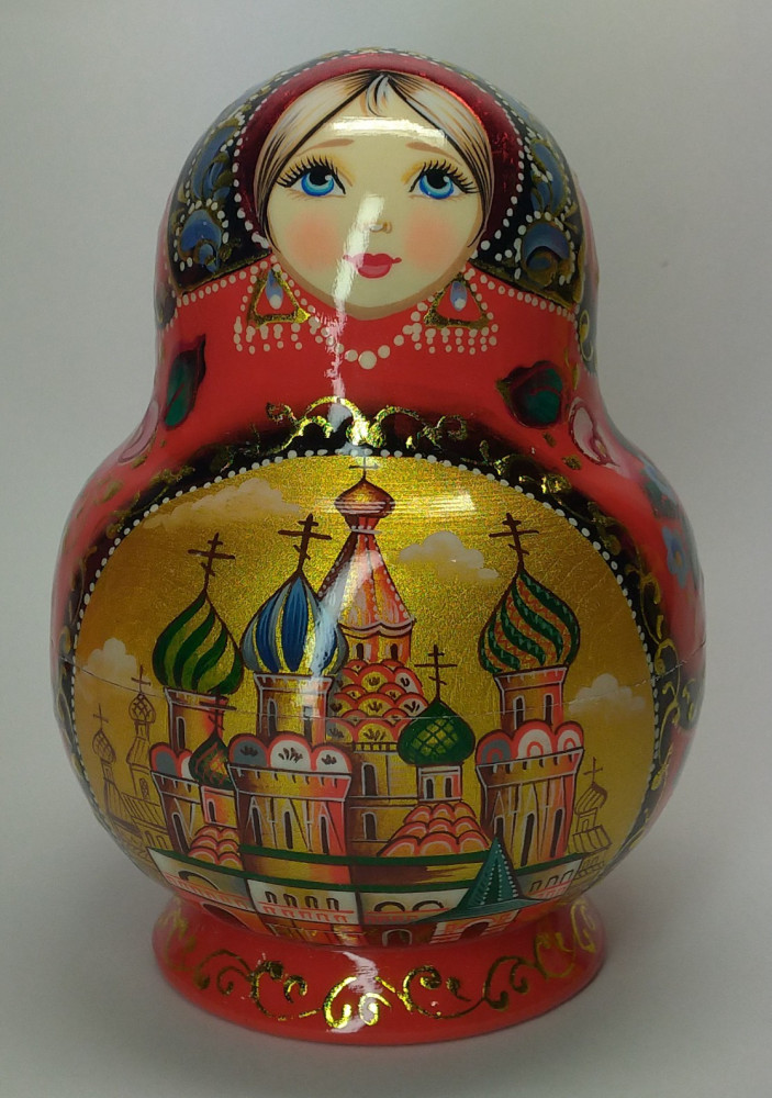 130 mm Moscow Cathedrals hand painted wooden round Matryoshka doll 10 pcs (by A Studio)