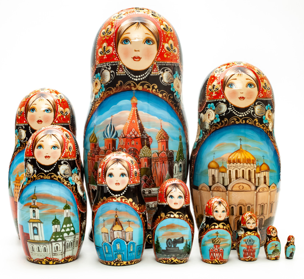 280mm Moscow Saint Basil Cathedral hand painted Matryoshka round Doll 10pcs (by A Studio)