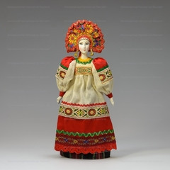 Russian Girl hand made Porcelain Doll in a National Dress and Kokoshnik - 11 Inches (by Le Russe)