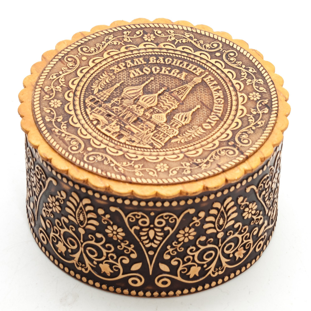  d 90 mm Saint Basil Cathedral hand made Birchbark Jewelry Box (by Maxim Birch)