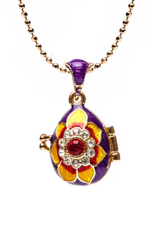 Flower Opening Violet and Yellow Egg Pendant