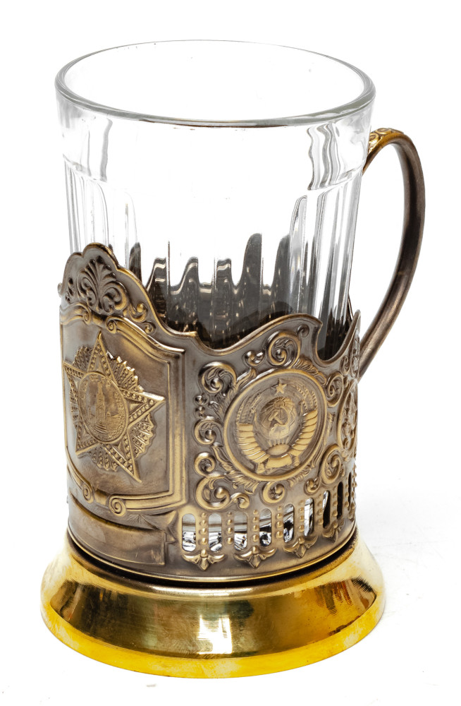 Order of Victory Pure Brass Tea Glass Holder with Faceted Glass (by Kolchugino)