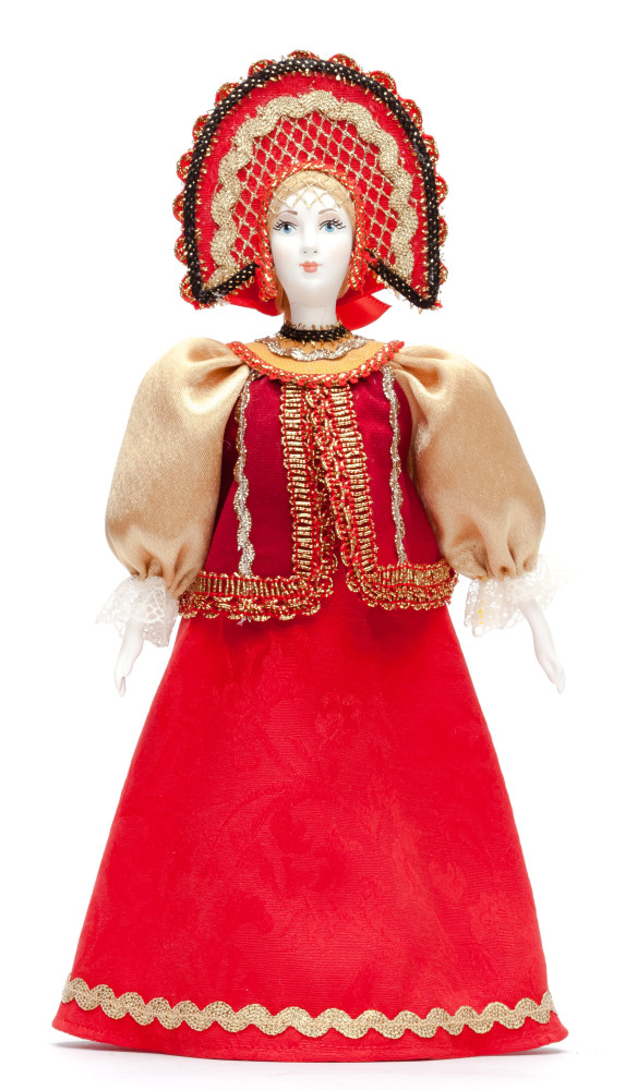 Porcelain Doll in a Russian Dress and Kokoshnik - 11 Inches (by Le Russe)