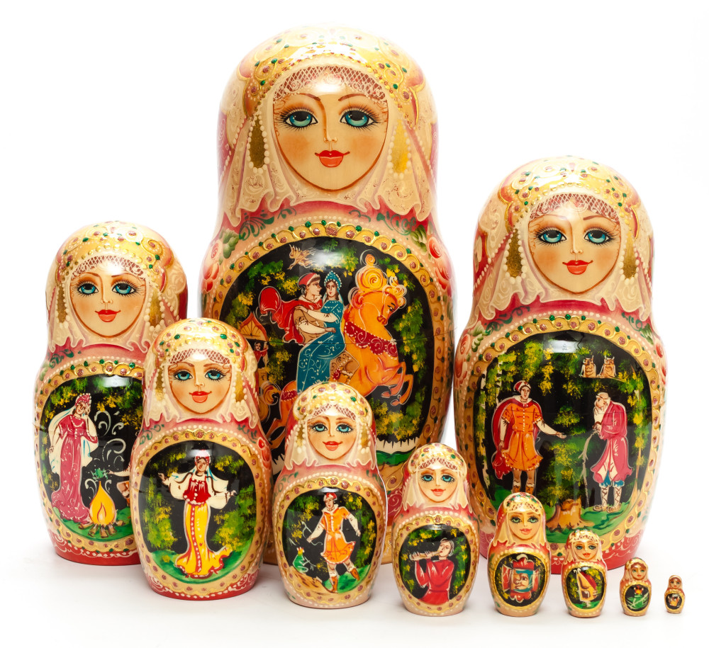 Shop Exclusive Nesting Dolls 300 mm Sleeping Beauty fairytale hand painted wooden Matryoshka doll 10 pcs (by GOLDEN COCKEREL) online at Skazka.site | Eligible for fast shipping and free returns. 300 mm Sleeping Beauty fairytale hand painted wooden Matryoshka doll 10 pcs (by GOLDEN COCKEREL)