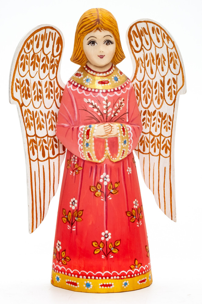 150 mm Angel with Wings hand painted wooden figurine