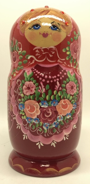 180 mm Red Gzhel Patterns hand painted on wooden Russian Matryoshka 5 pcs (by Rose Studio)