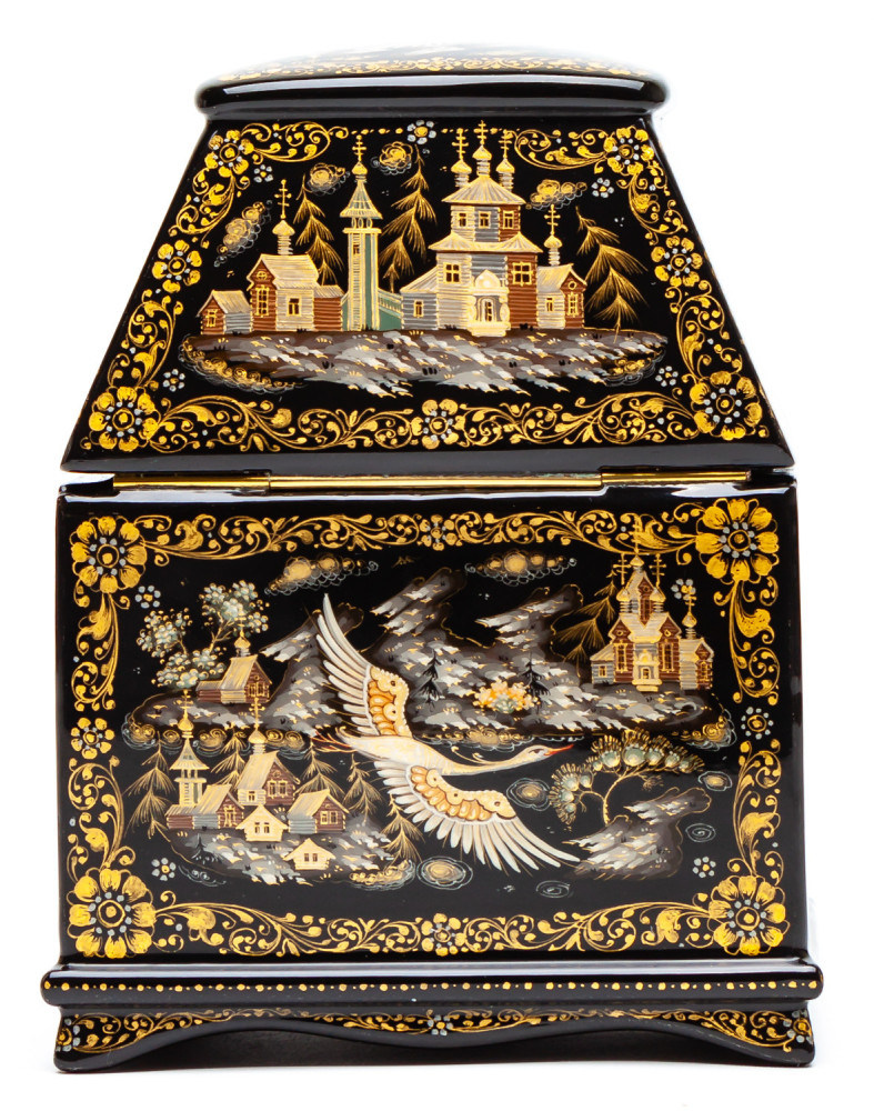 80x60mm Russian North Hand Painted Jewellery Box (by Sadko Workshop)
