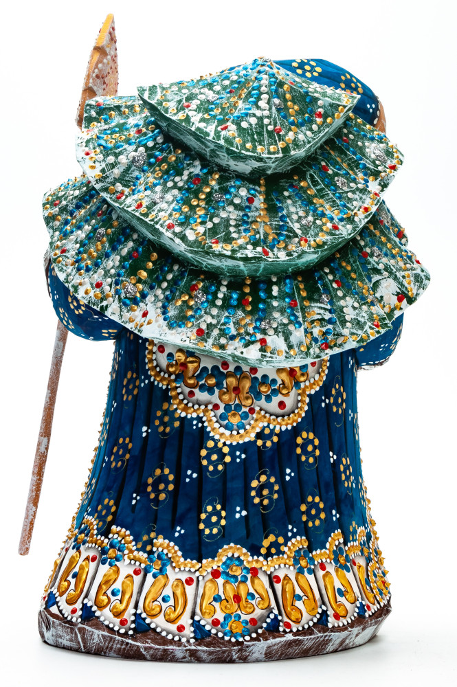 220 mm Santa with a Magic Staff and a Bag Carved Wood Hand Painted Collectible Figurine  (by Natalia Nikitina Workshop)