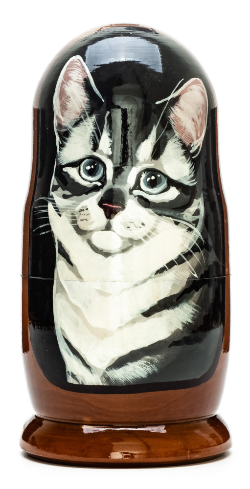 180mm Cat hand painted on wooden Matryoshka doll 5 pcs (by Alexander Famous Paintings Studio)