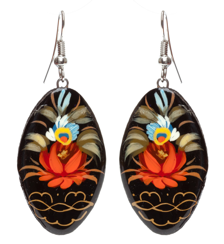 20x35mm Zhostovo wooden Earrings (by Lada Workshop)