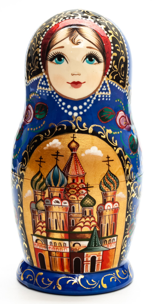 155 mm Moscow Snt Basil Cathedral hand painted on wooden Matryoshka doll 5 pcs (by A Studio)