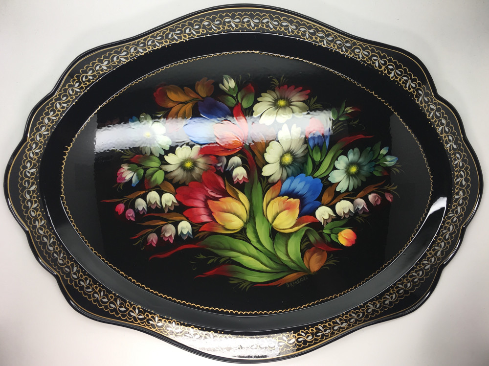 Zhostovo Hand Painted Metal Tray