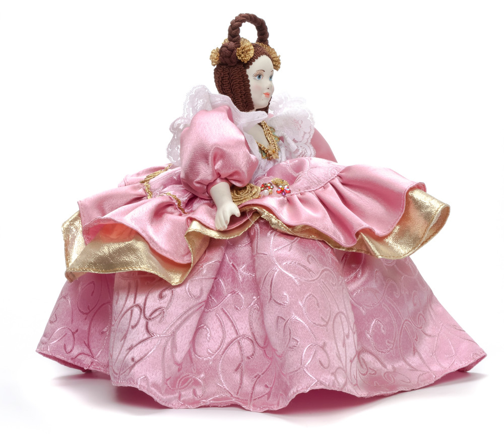 Young Lady in a Pink Dress Kettle Porcelain Doll Warmer - 15 Inches