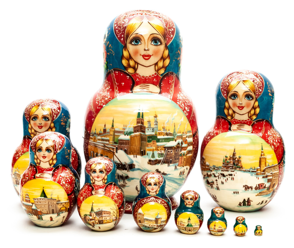 240mm Moscow Kremlin hand painted Matryoshka round Doll 5pcs (by Skazka)