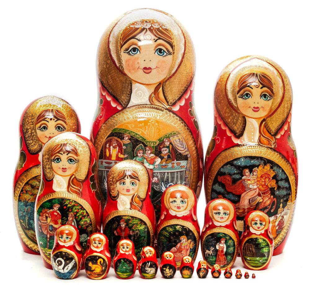 370 mm Russian Fairy Tale hand painted wooden Matryoshka Nesting Doll 20 pcs (by Valery Studio)