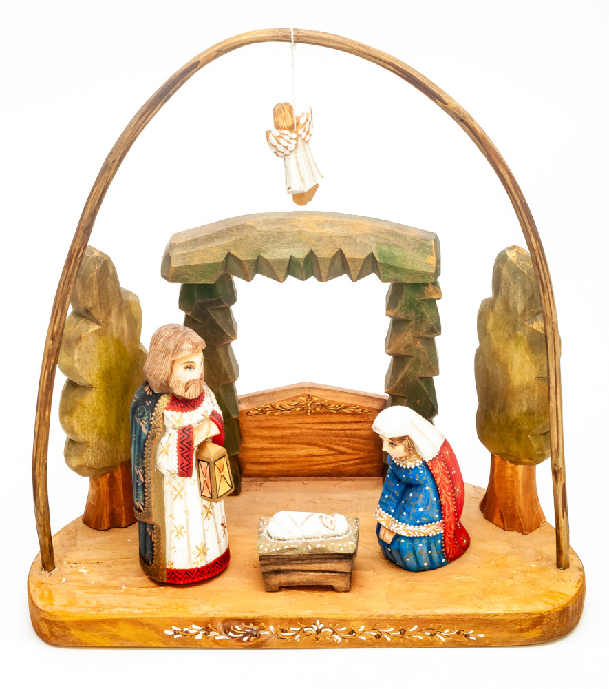 Nativity Set of 6 handpainted Carving Wooden Figures with Flying Angel