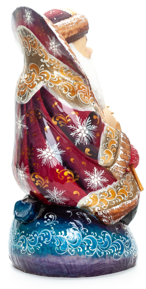 280 mm Santa Claus sitting on Gift Bag Carved Wood Hand Painted Collectible Figurine  (by Igor Carved Wooden Figures Studio)