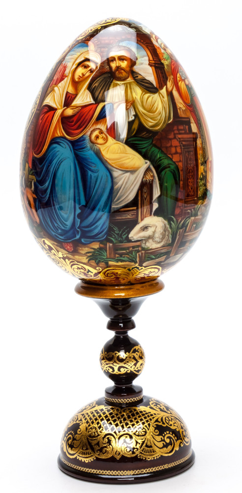 250 mm The Adoration of the Magi hand painted on wooden egg (by Hamlet Crafts)