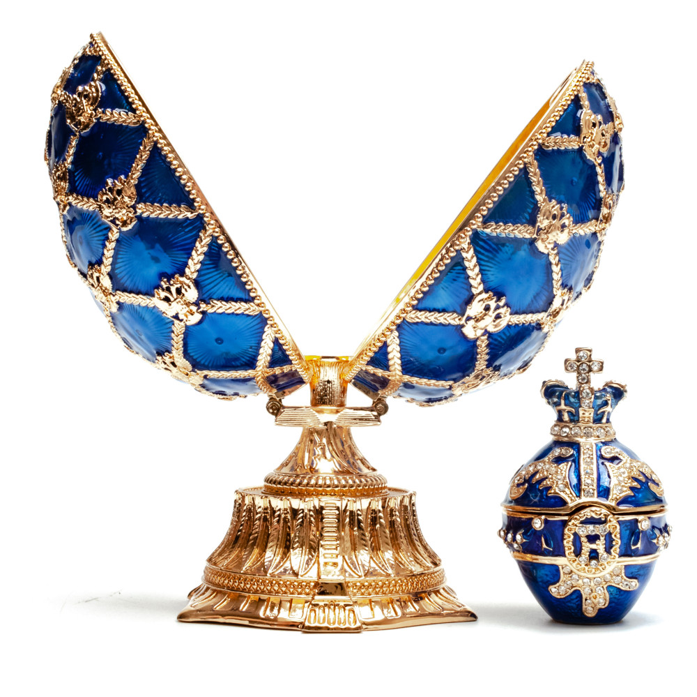 115 mm Blue Easter Egg with the Crown and Clock