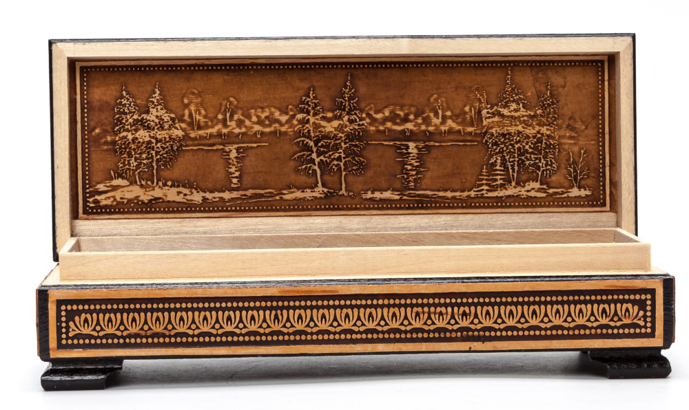 160x80 mm Siberian Patterns hand made Birchbark Jewelry Box (by Maxim Birch)