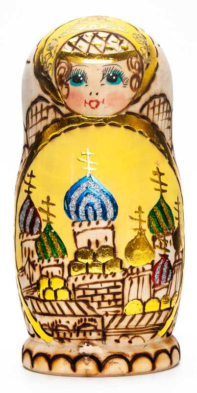 170 mm Moscow Cathedral Burnt Wood Matryoshka Doll 5 pcs inside (by Tabrik Studio)