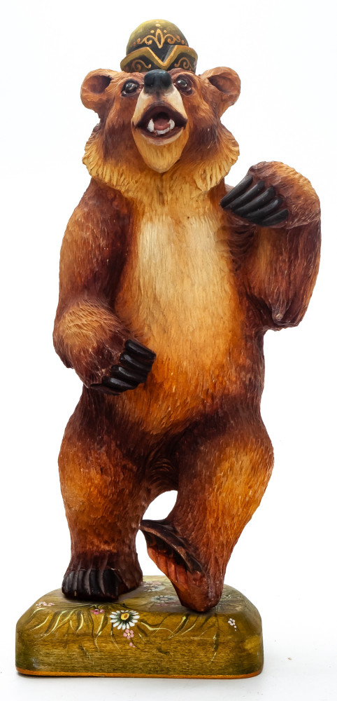 220mm Bear  hand painted Wooden Statue (by Karpova Nadezda)