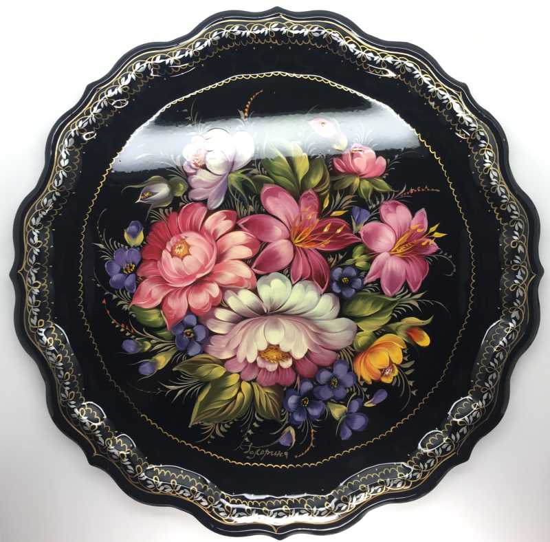 Zhostovo Hand Painted Metal Tray