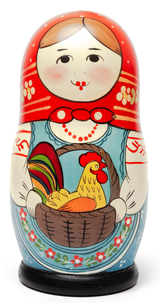 Shop Exclusive Nesting Dolls 160 mm Maiden with the Basket with Cockerel inside hand painted Traditional Russian Wooden Matryoshka doll 5 pcs (by Sergey Malyutin) online at Skazka.site | Eligible for fast shipping and free returns. 160 mm Maiden with the Basket with Cockerel inside hand painted Traditional Russian Wooden Matryoshka doll 5 pcs (by Sergey Malyutin)