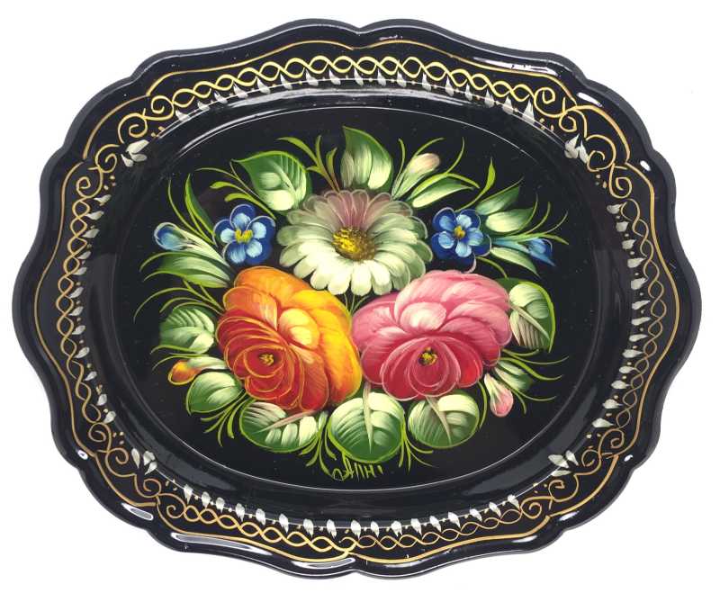 Zhostovo Hand Painted Metal Tray