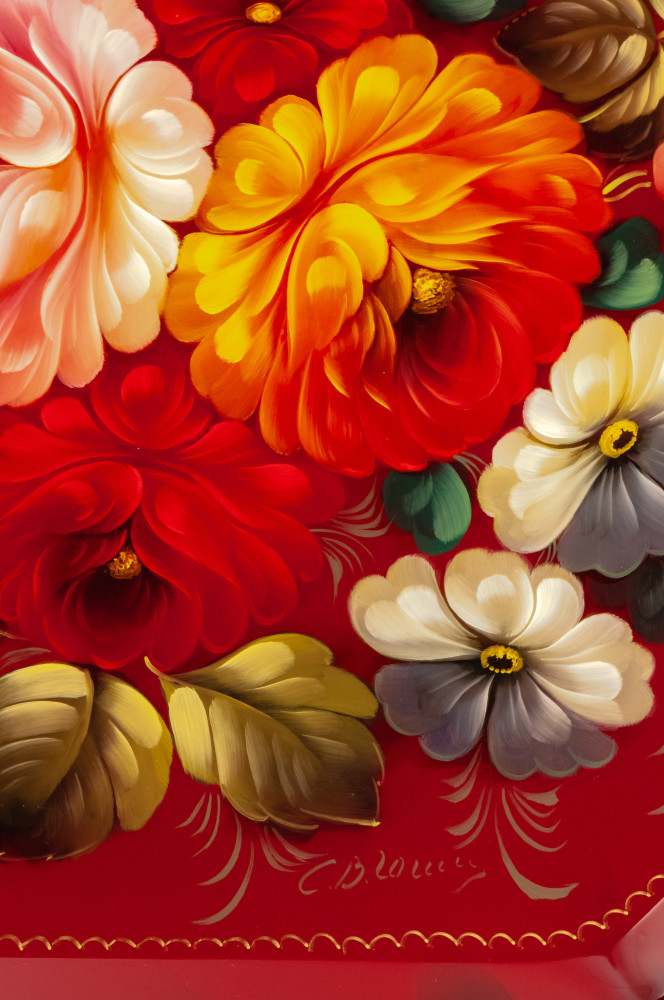  d 440 mm Zhostovo Patterns hand painted and lacquered by Gogin Metal Forged Tray (by Lada Crafts)