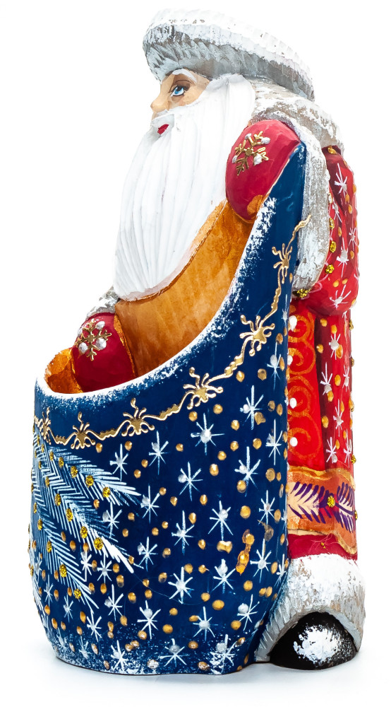 150 mm Santa with a Bag handpainted Wooden Carved Statue (by Natalia Nikitina Workshop)
