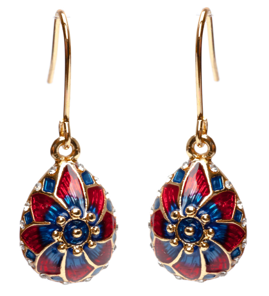 15x35 mm Red and Blue Flower Egg Shaped Earrings