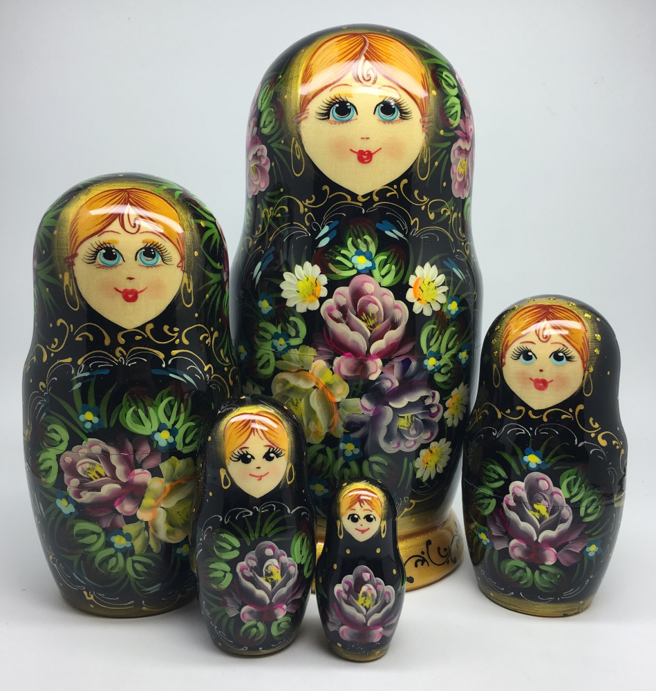 200 mm Summer Flowers hand painted Russian Matryoshka Doll 5 pcs (by Summer Shine)