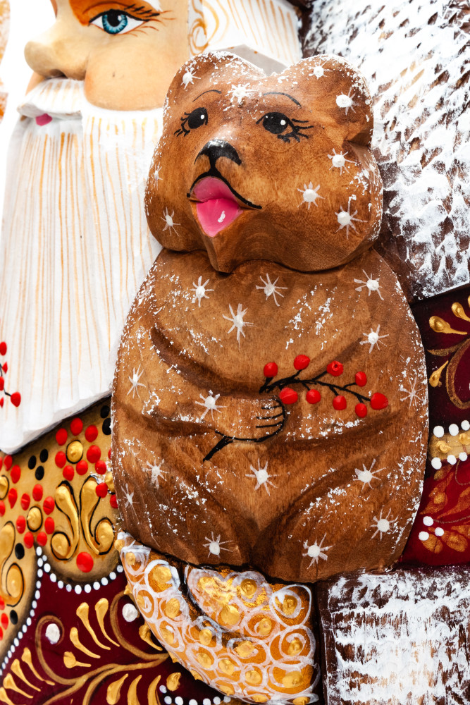 300 mm Santa with a Magic Staff and a Bead on his Hand Carved Wood Hand Painted Collectible Figurine  (by Natalia Nikitina Workshop)