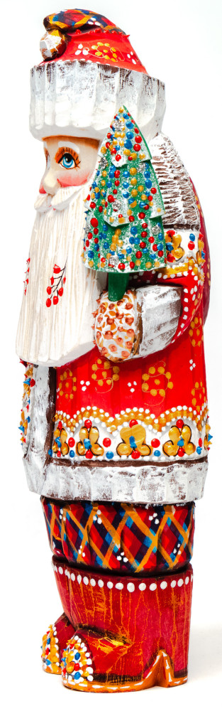 220 mm Santa Claus hand carved and painted wooden figure with a Green Tree and Bag of Gifts (by Natalia Workshop)