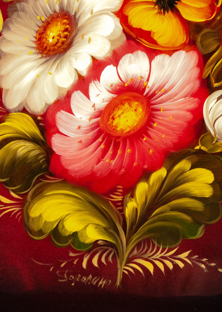 250x330 mm Zhostovo Patterns hand painted and lacquered by Golovina Metal Forged Tray (by Lada Crafts)