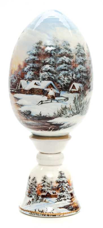 200 mm Russian Winter Landscape handpainted on wooden Egg with standby (by Tatiana Crafts)