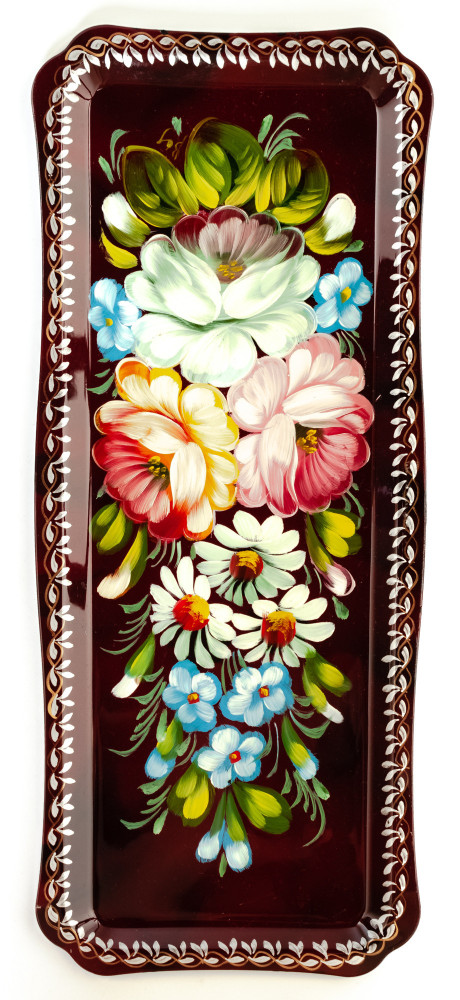 130x310 mm Zhostovo Patterns hand painted and lacquered Metal Forged Tray (by Lada Crafts)