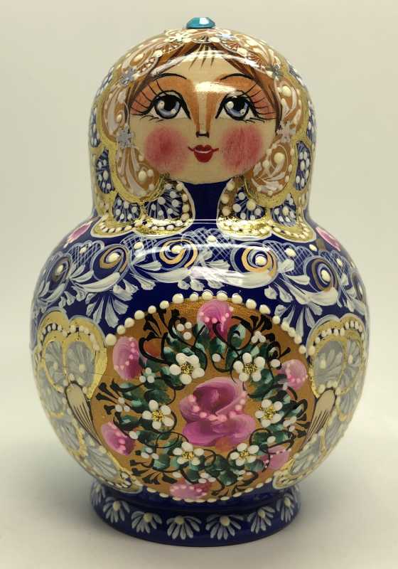 140 mm Russian Patterns hand painted wooden Matryoshka doll 10 pcs (by Elena Kudryashova)