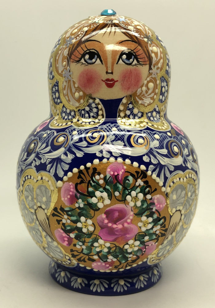 140 mm Russian Patterns hand painted wooden Matryoshka doll 10 pcs (by Elena Kudryashova)
