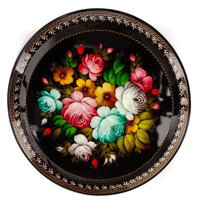  d 420 mm Zhostovo Patterns hand painted and lacquered by Danilova Metal Forged Tray (by Lada Crafts)