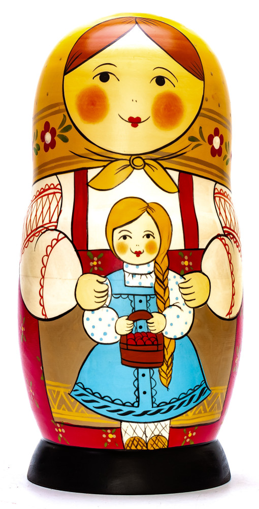 230mm Mistress with Daughter hand painted Traditional Russian Wooden Matryoshka doll 7 pcs (by Igor Malyutin)