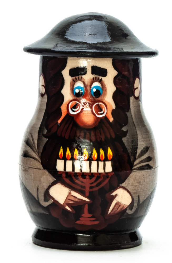 90mm Jew with a Menorah hand painted on wooden Matryoshka doll 5 pcs (by Alexander Famous Paintings Studio)