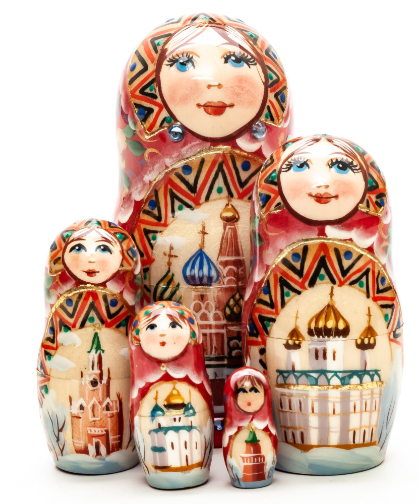 110 mm Moscow Snt Basil Cathedral hand painted on wooden Matryoshka doll 5 pcs (by A Studio)