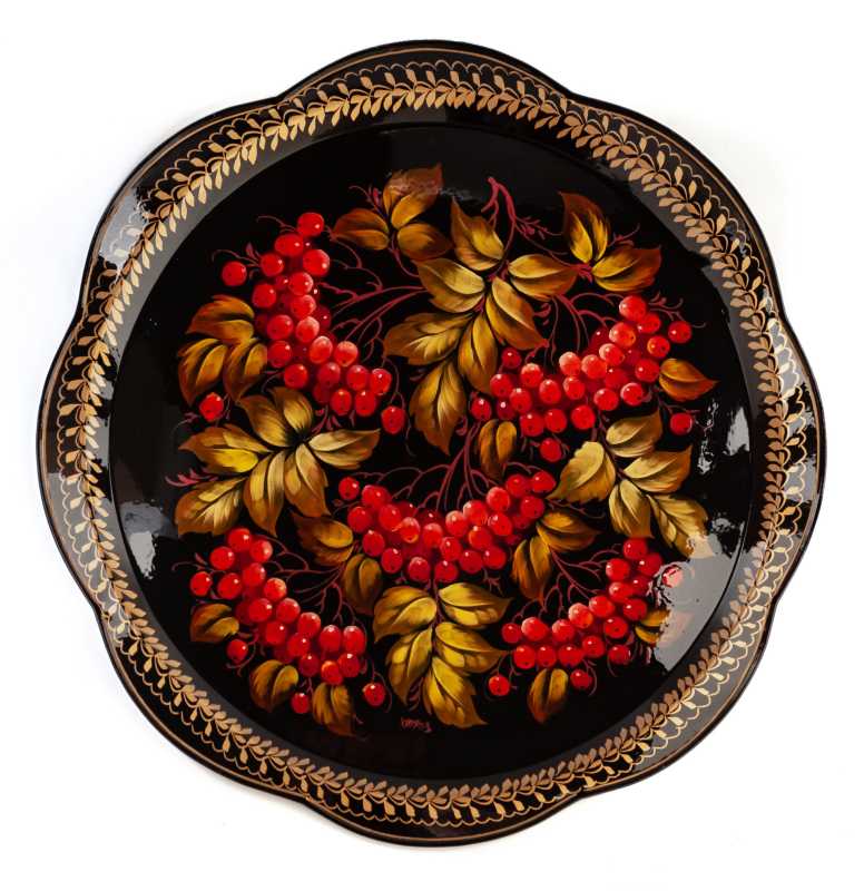  d 420 mm Zhostovo Patterns hand painted and lacquered by Hitrov Metal Forged Tray (by Lada Crafts)