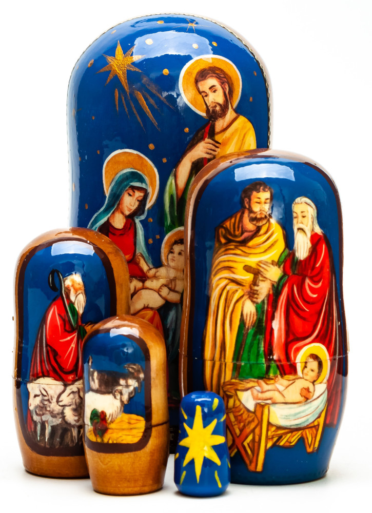 110mm The Nativity of Jesus hand painted on wooden Matryoshka doll 5 pcs (by 3A Studio)
