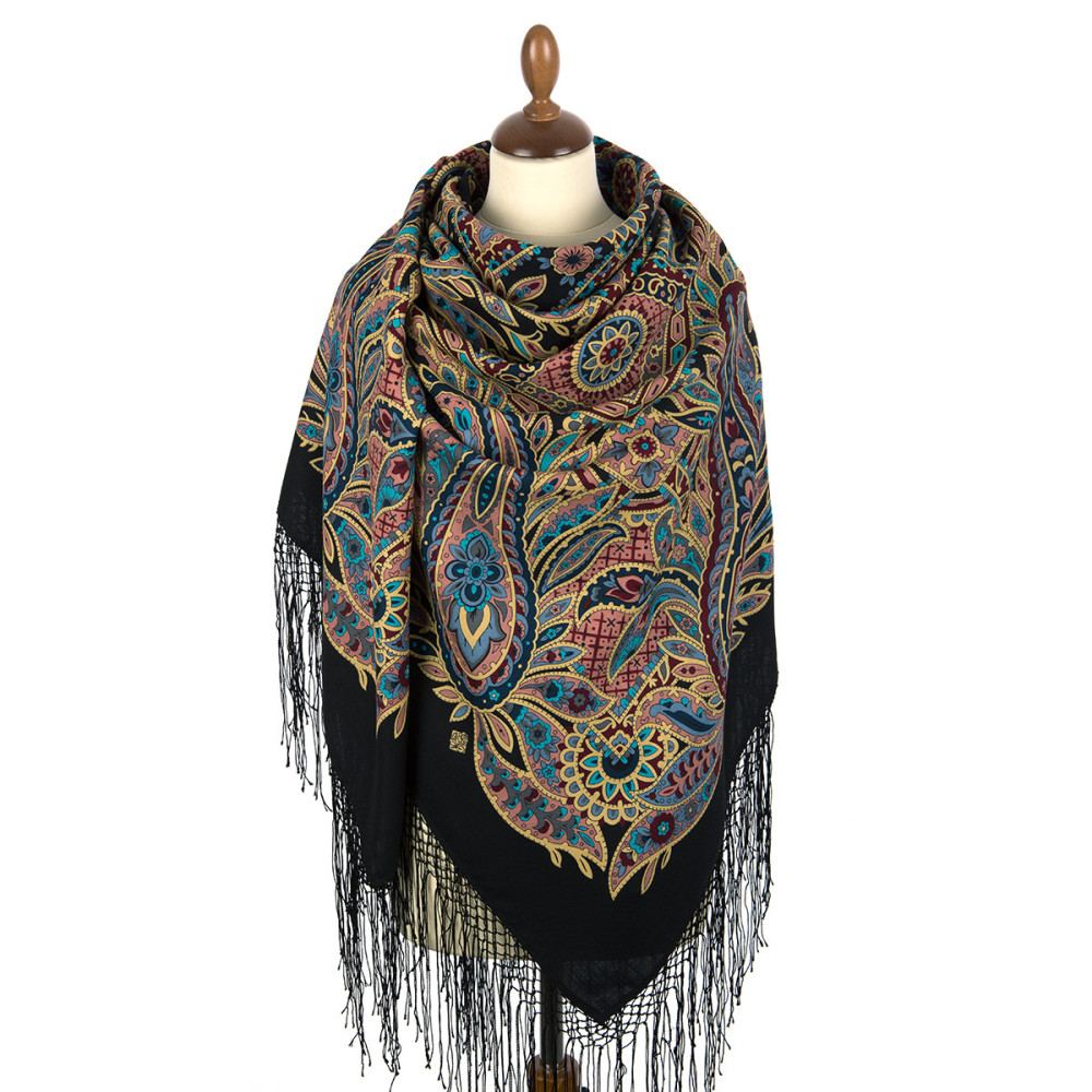 Shop Thick Woolen Fabric Shawls with Silk Fringe 148x148 cm Шаль «Печатный пряник» online at Skazka.site | Eligible for fast shipping and free returns. Шаль «Печатный пряник»