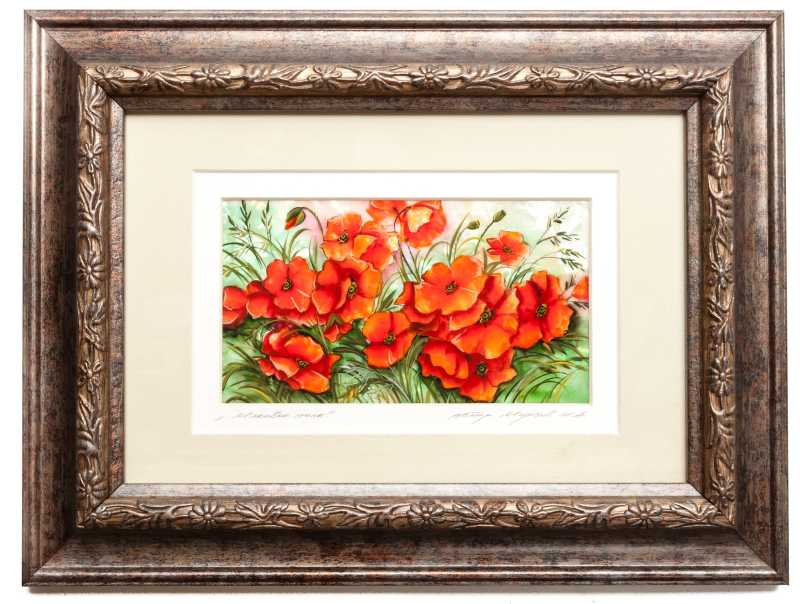 280x220mm Poppies Field hand painted on mother of pearl